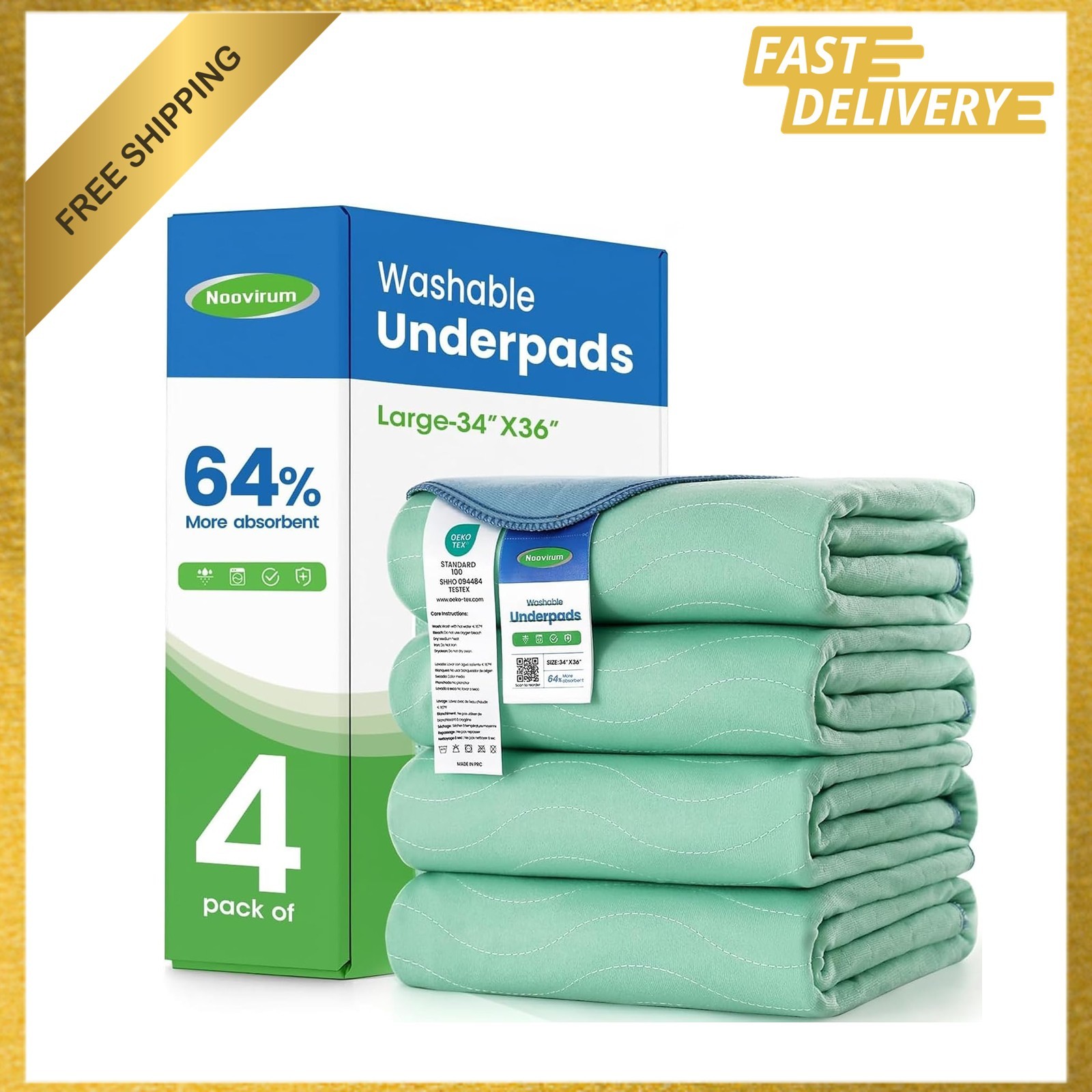 Washable Underpads 34×36 Inches Heavy Absorbency Reusable Bed Pads for Adults