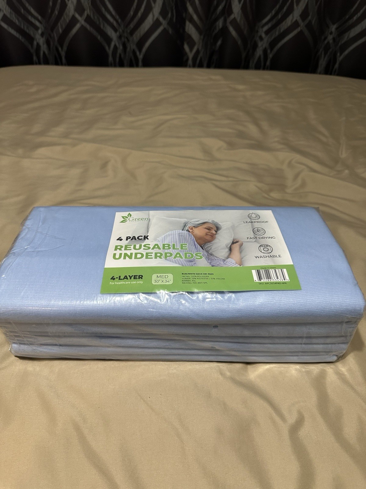 Reusable Bed Pads, Waterproof, Washable, 4-Pack, New Sealed 30×34 Pee Pads
