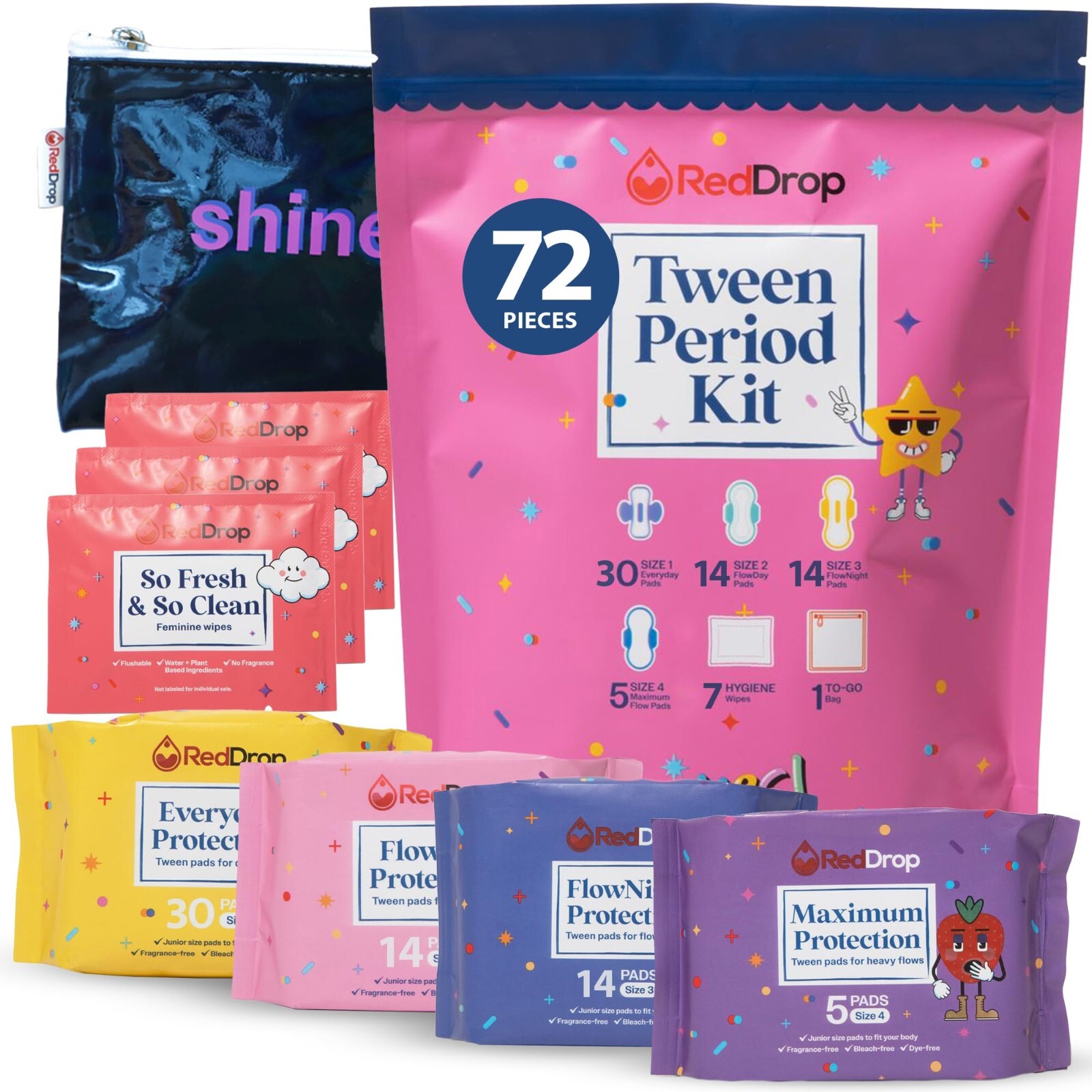 RedDrop 72 PC Period Kit for Tweens – Comfort Fit Feminine Pads Designed for …