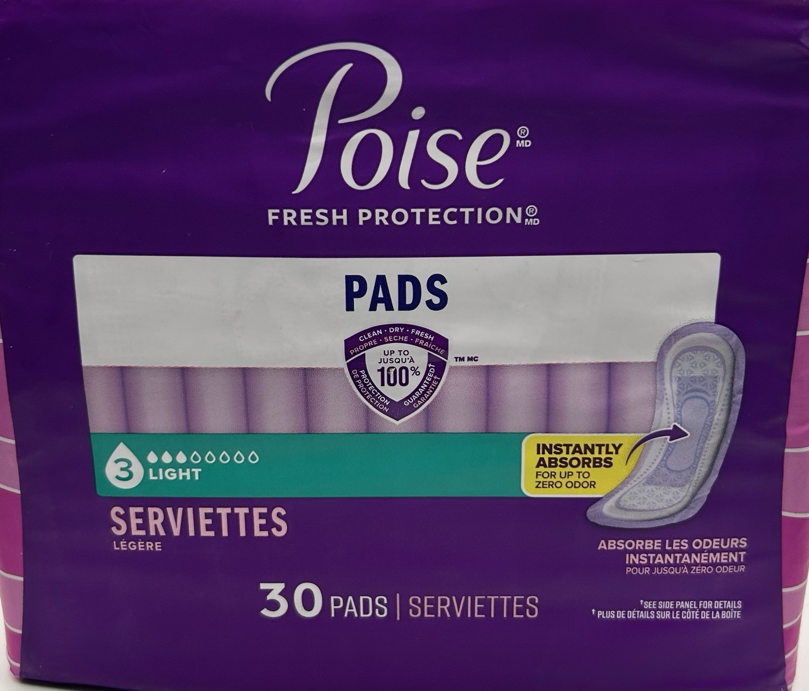 New Poise Bladder Leak Protection Pads 1 Pk 30 Count Light Individually Wrapped