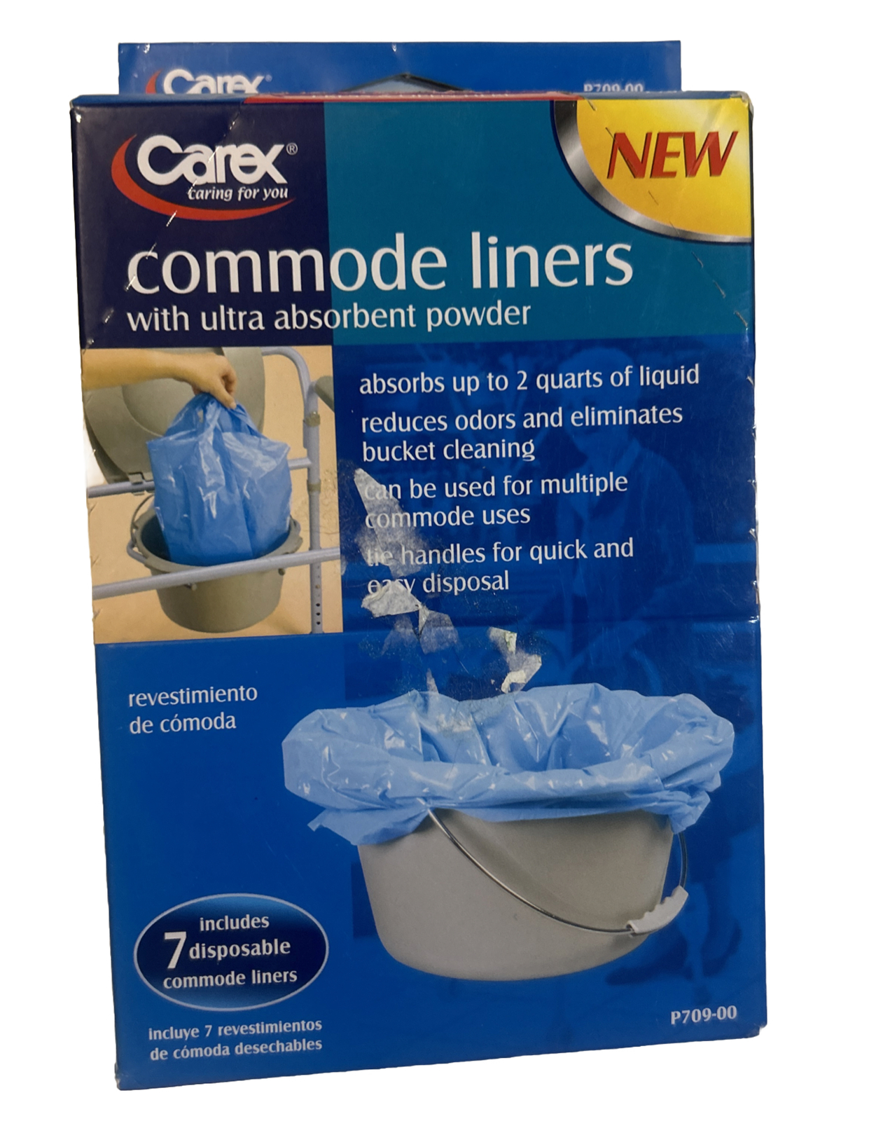 Carex Commode Blue Liners Box of 7 Ultra Disposable Absorbent Powder P709 New