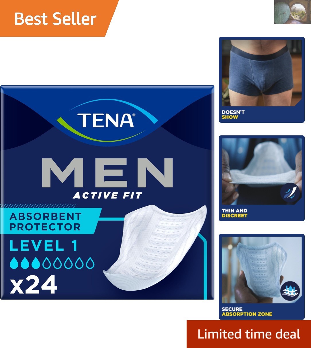 Beige Men’s Incontinence Protectors – 24 Pack, Anatomically Shaped & Secure