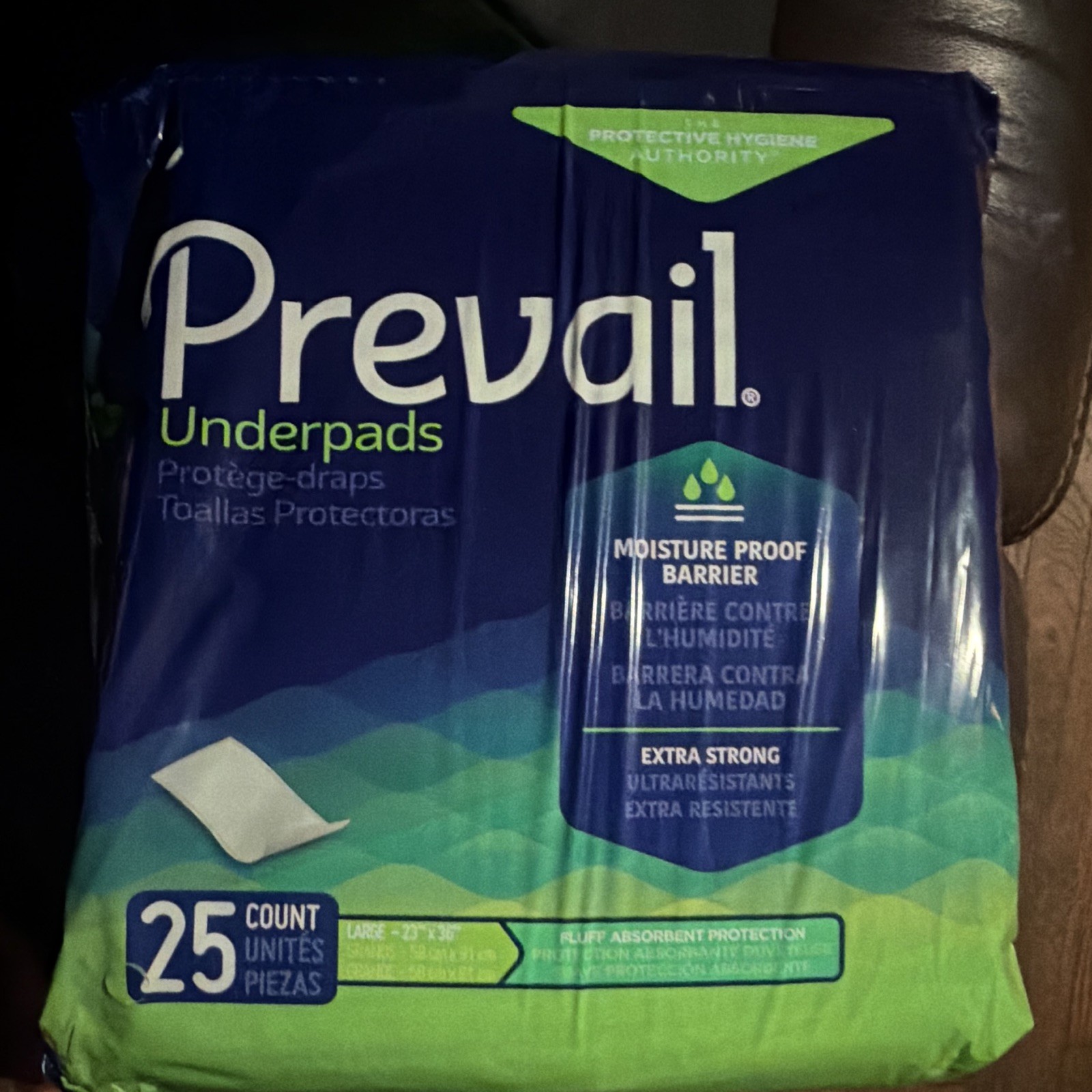 Prevail Underpads Extra Strong Large 23 x 36 in Moisture Proof, 25 Count