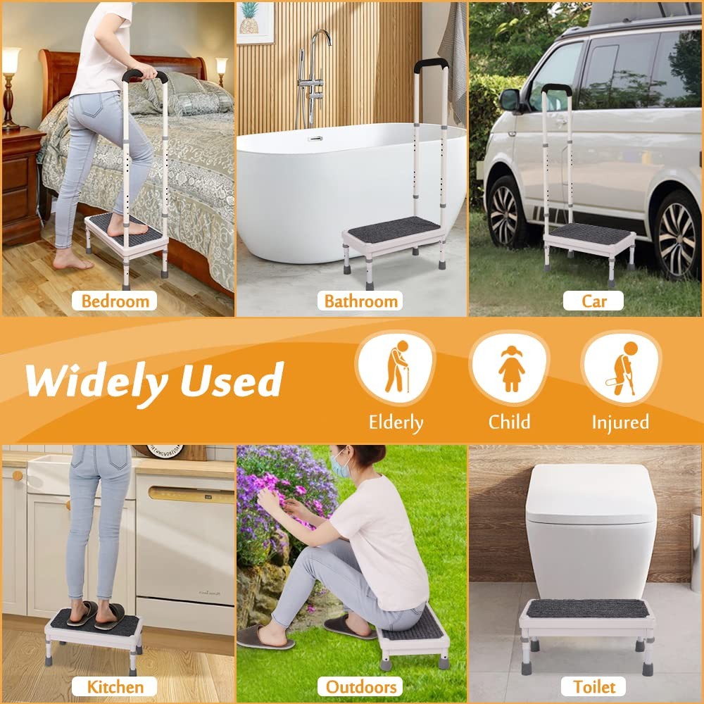 Step Stool with Handle for Elderly Adults, High Beds Steps Heavy Duty Metal S…