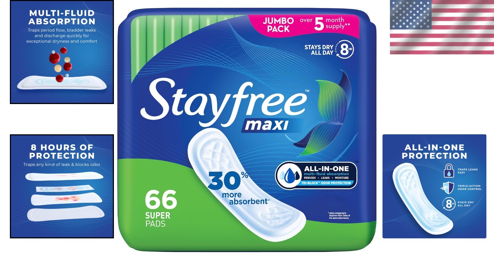 66 Count Maxi Wingless Pads with Super Absorbency & Leak Protection for Comfort