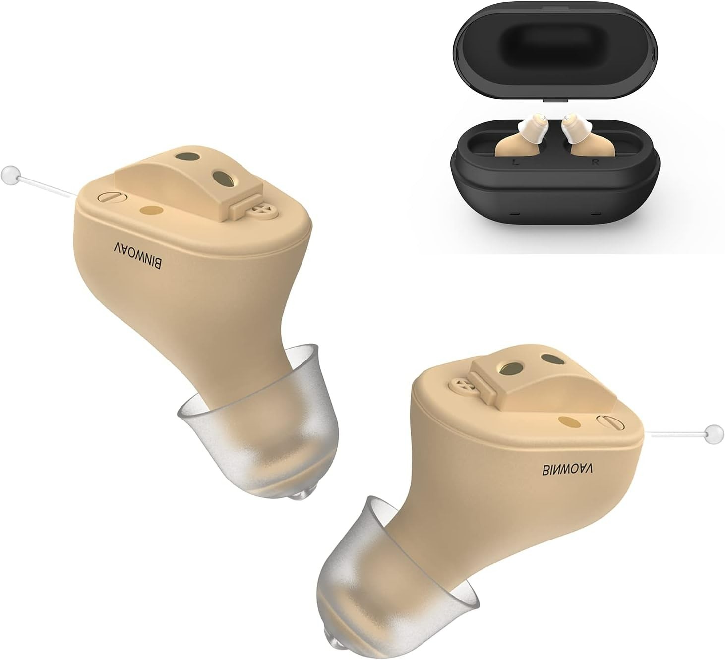 Hearing Amplifier for Seniors/Adults, Rechargeable Mini Hearing Aids (Beige)