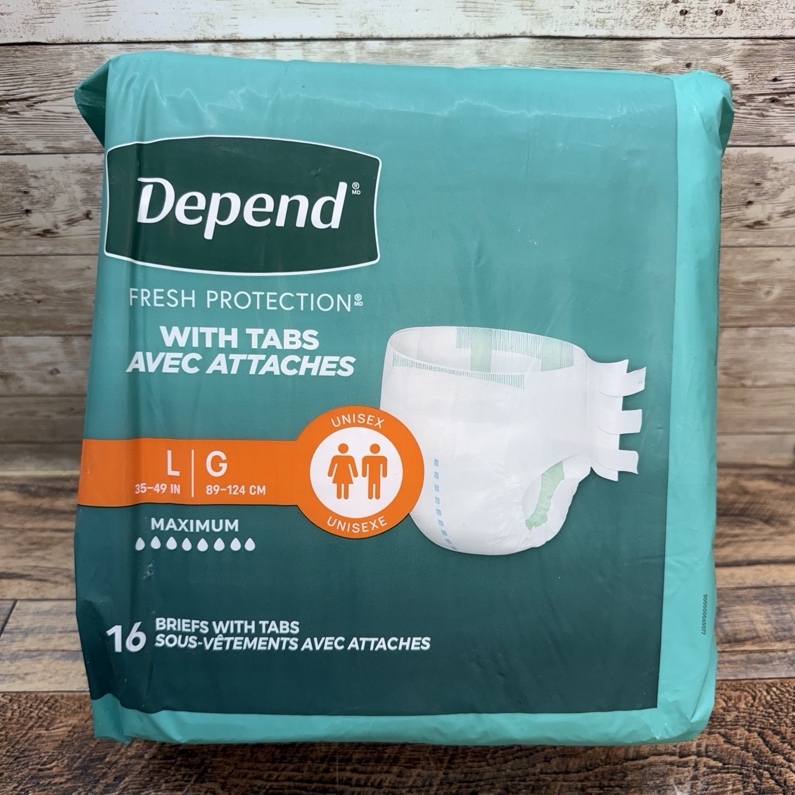 Depend Incontinence Protection with Tabs Maximum Absorbency Unisex LARGE 16 Ct