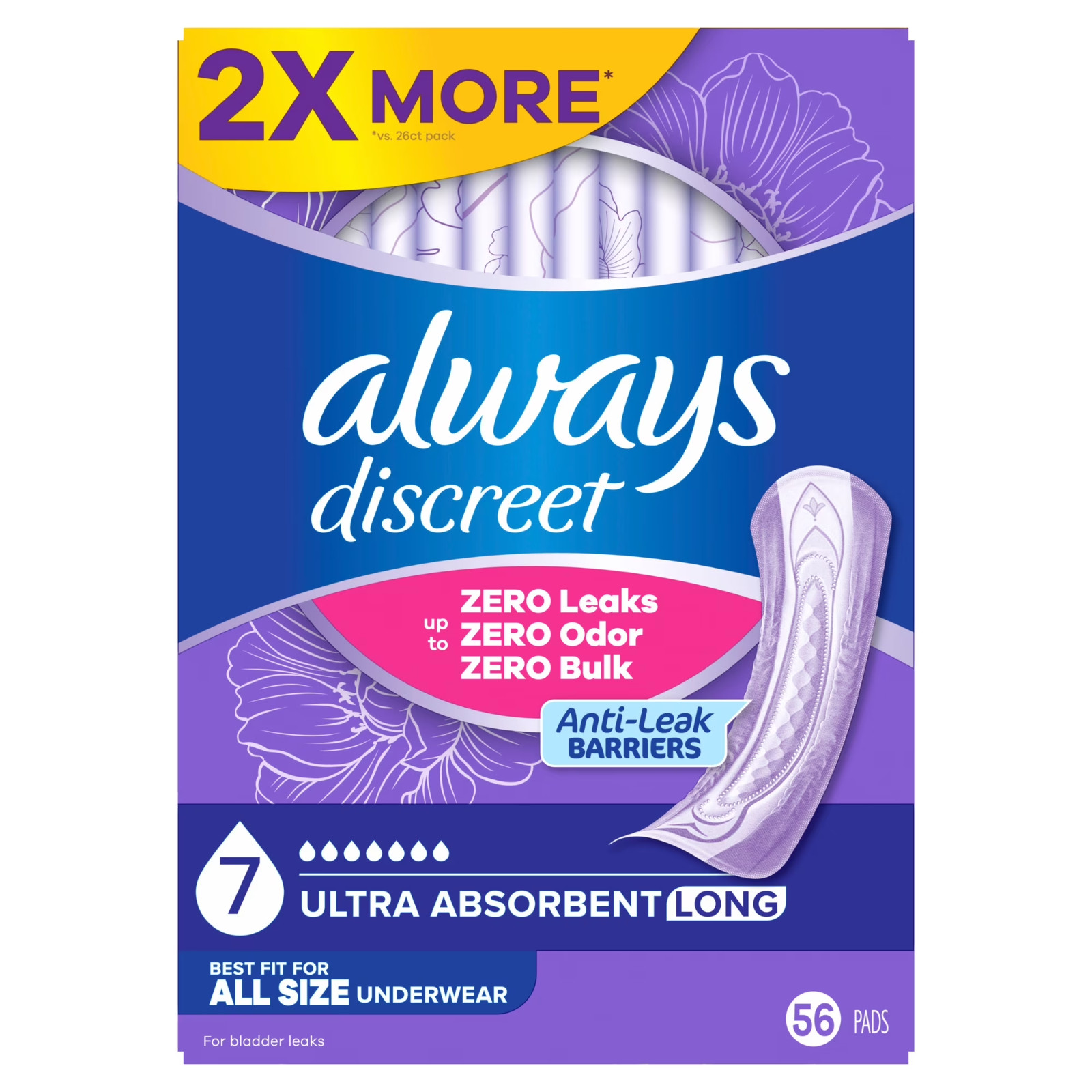 Always Discreet Ultimate Extra Protect Pads Regular Length 56Ct Women