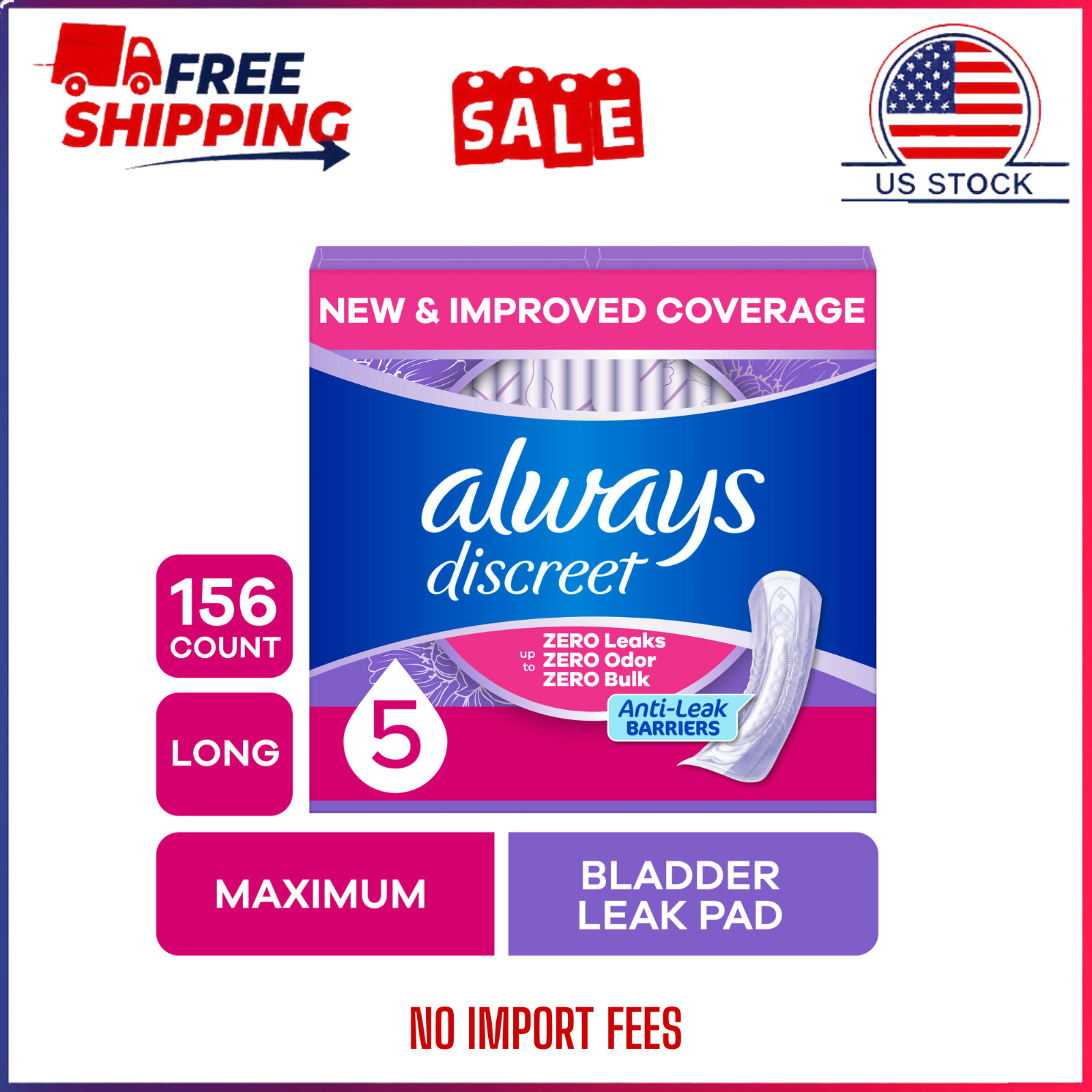 HOT SALE Always Discreet Pads, Maximum Absorbency, Long, 156 Count