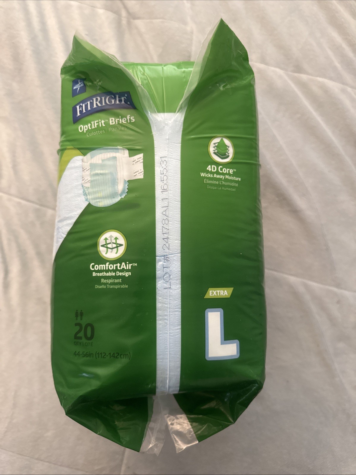 Medline FitRight OptIFit Briefs Adult Diapers w/Tabs, L, Unisex 44in-56in 20ct