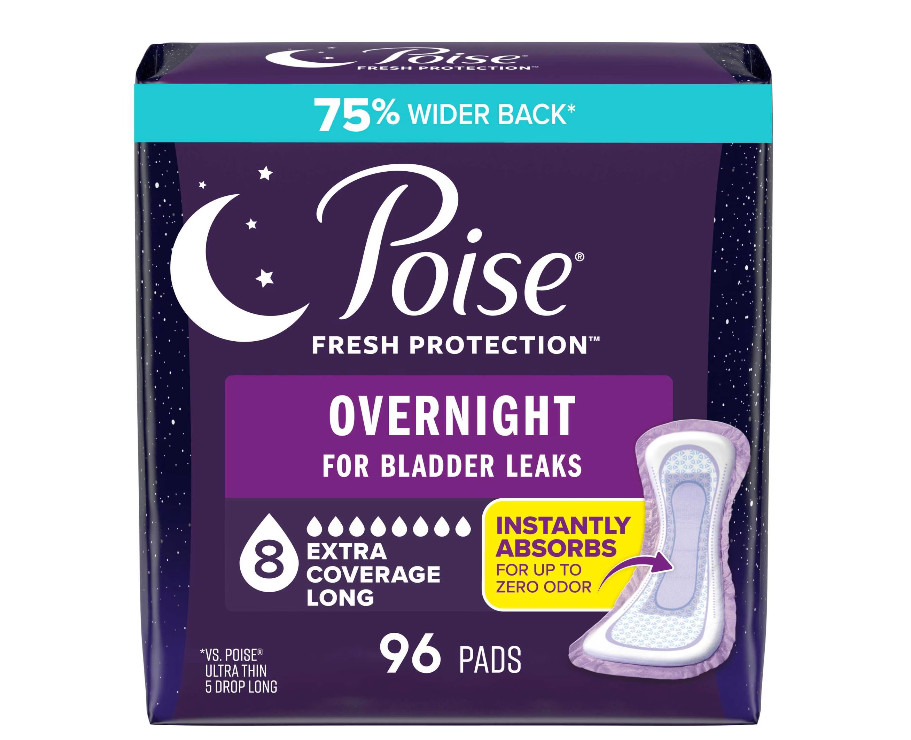 Poise Overnight Incontinence Postpartum Pads 96 Ct 8 Drop Extra Coverage