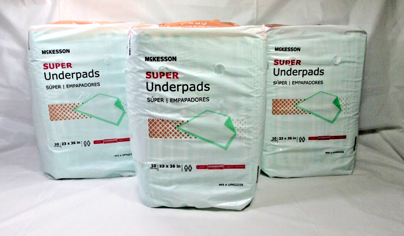 3 PACK ( 30 TOTAL CT. ) Disposable Super Underpads 23×36″ (10 Per Pack) NEW