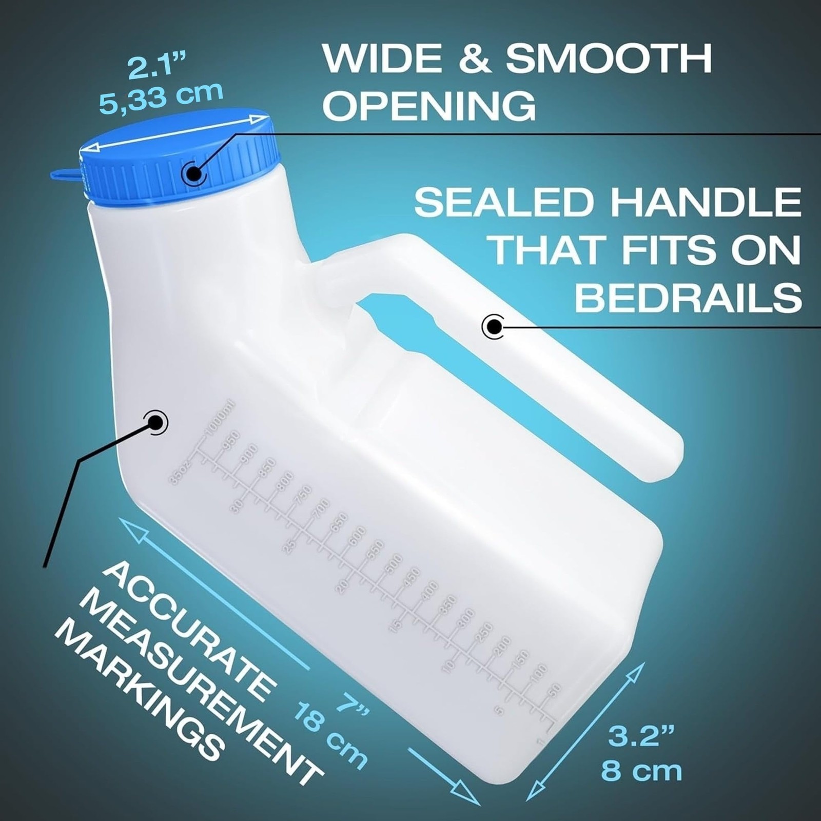 Urinals for Men Glow in The Dark Lid by Tilcare (2 Pack) 32oz/1000mL Thick