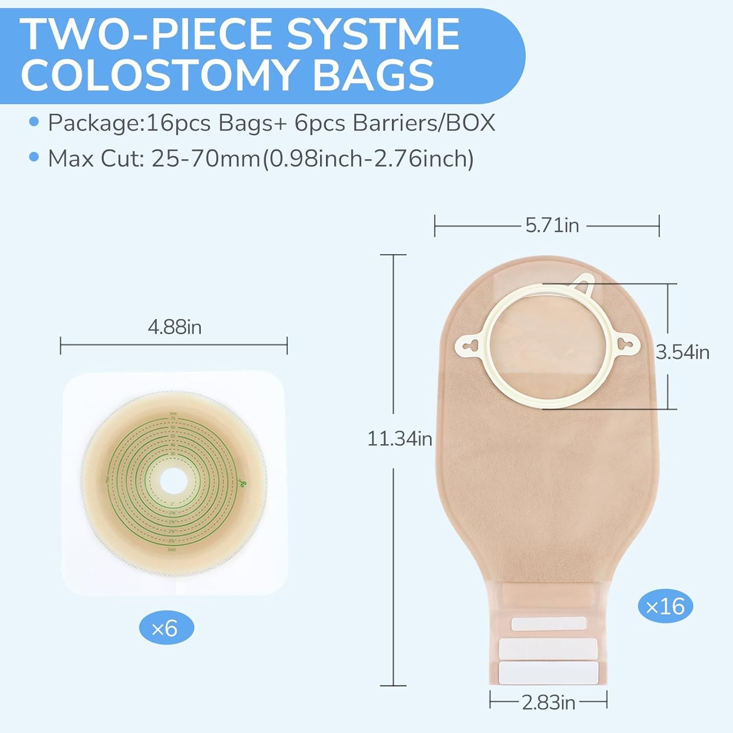 22pcs Ostomy Supplies Colostomy Bags, 2-Piece Colostomy Bags, Two-Piece Drainabl