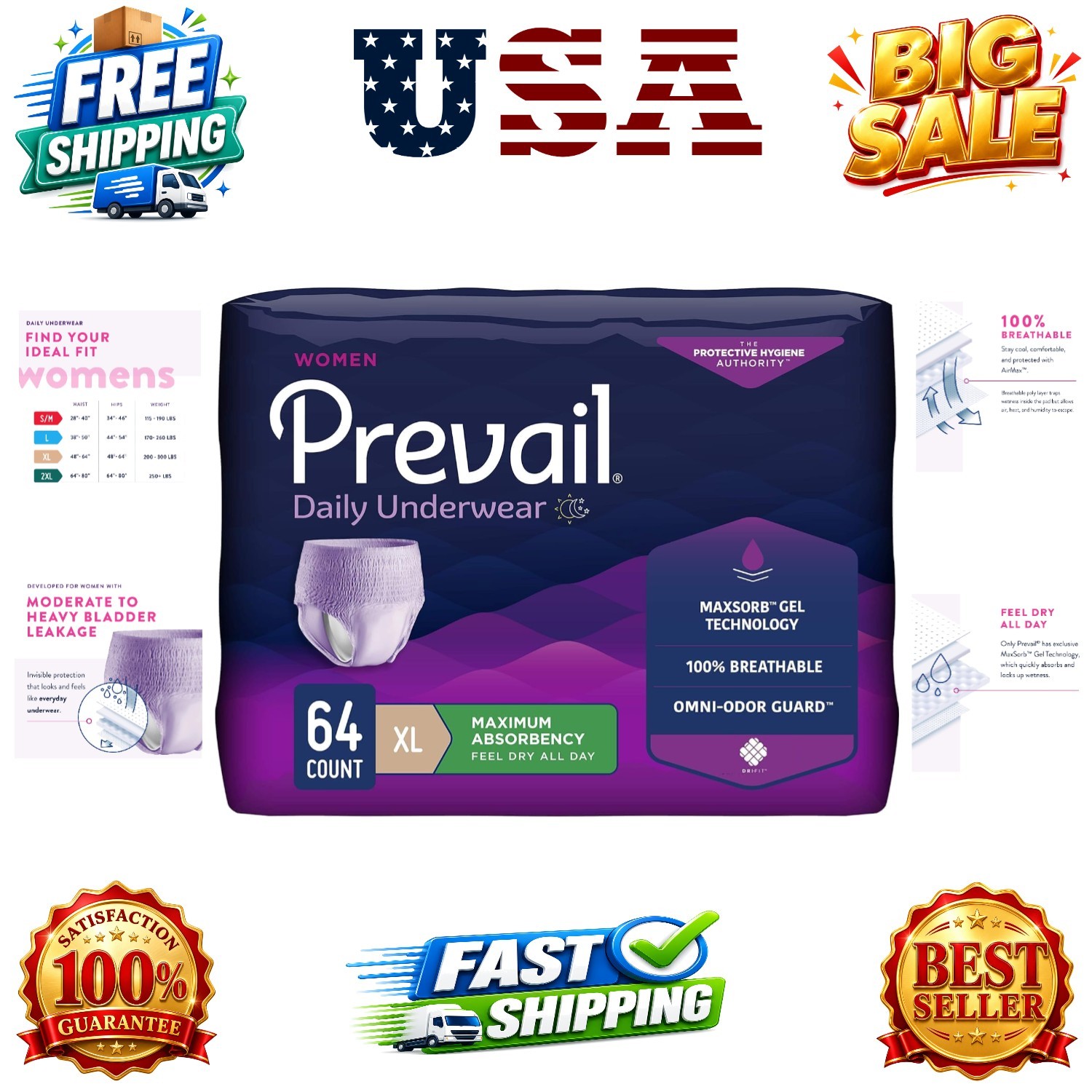Proven X-Large Pull-Up Womens Incontinence Protective, 64 ct | Absorbent Unde…