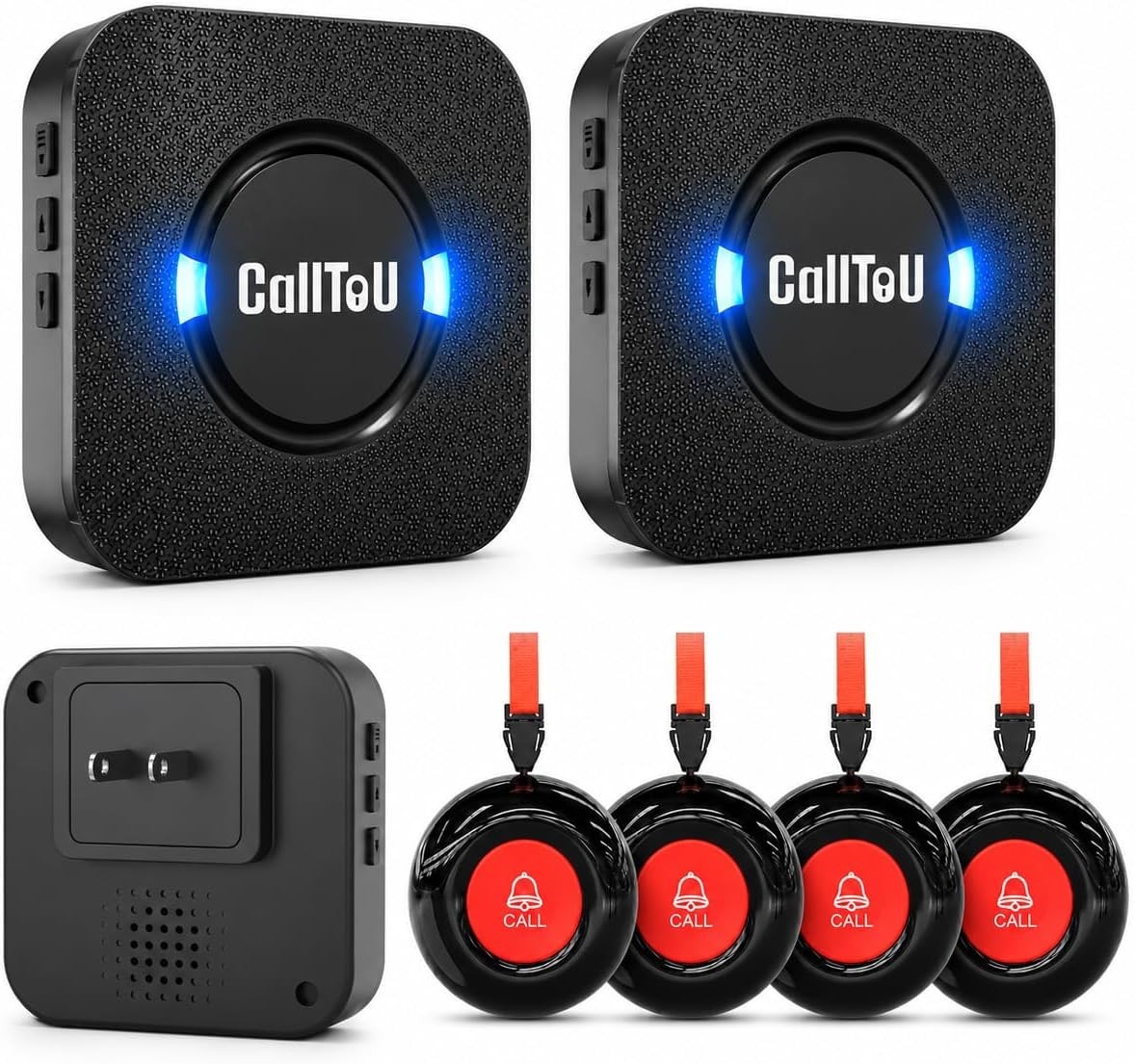 Home Care Alert System: 4 Waterproof Call Buttons, 2 Receivers, 500ft Range, LED