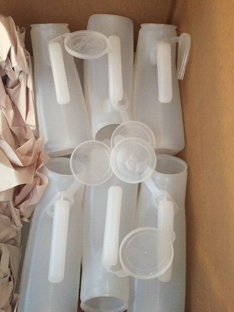 6 New Premium Plastic Urinal bottles Male, with Lid H140D01
