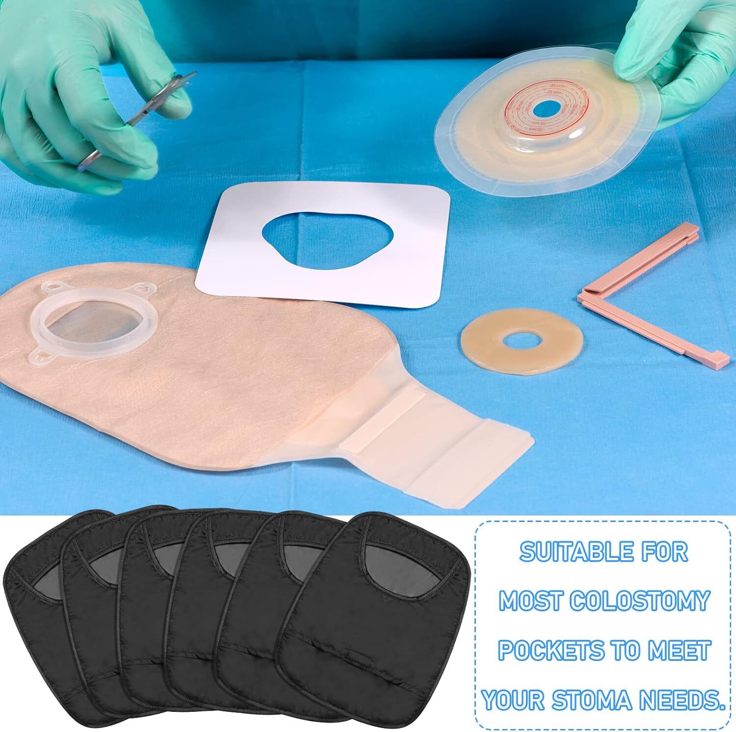6 Pcs Ostomy Bag Covers Waterproof Shower Cover Stretchy Blac