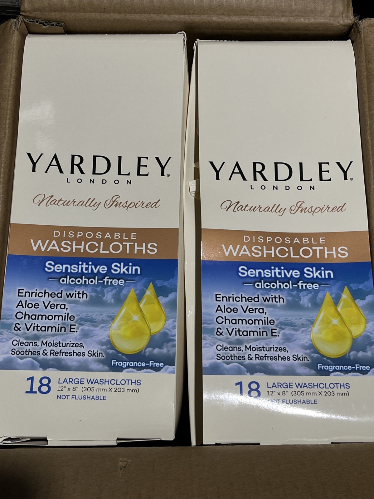 Yardley London Disposable Lg Washcloths Aloe Vera Cleans Soothe Skin 18 PP 12X8