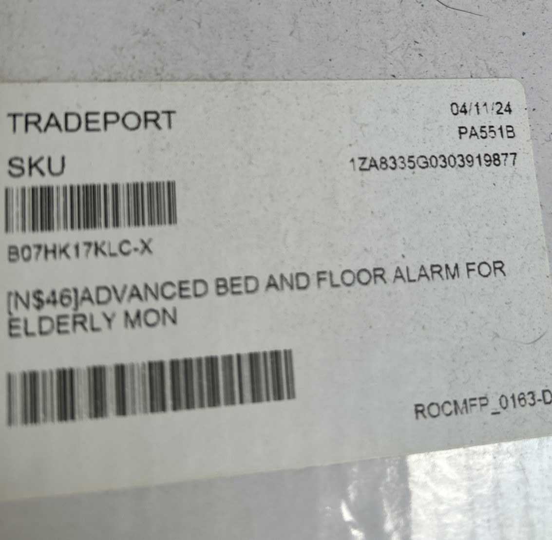 PATIENT AID Model# PA-551B – Bed Alarm Fall Prevention System NEW