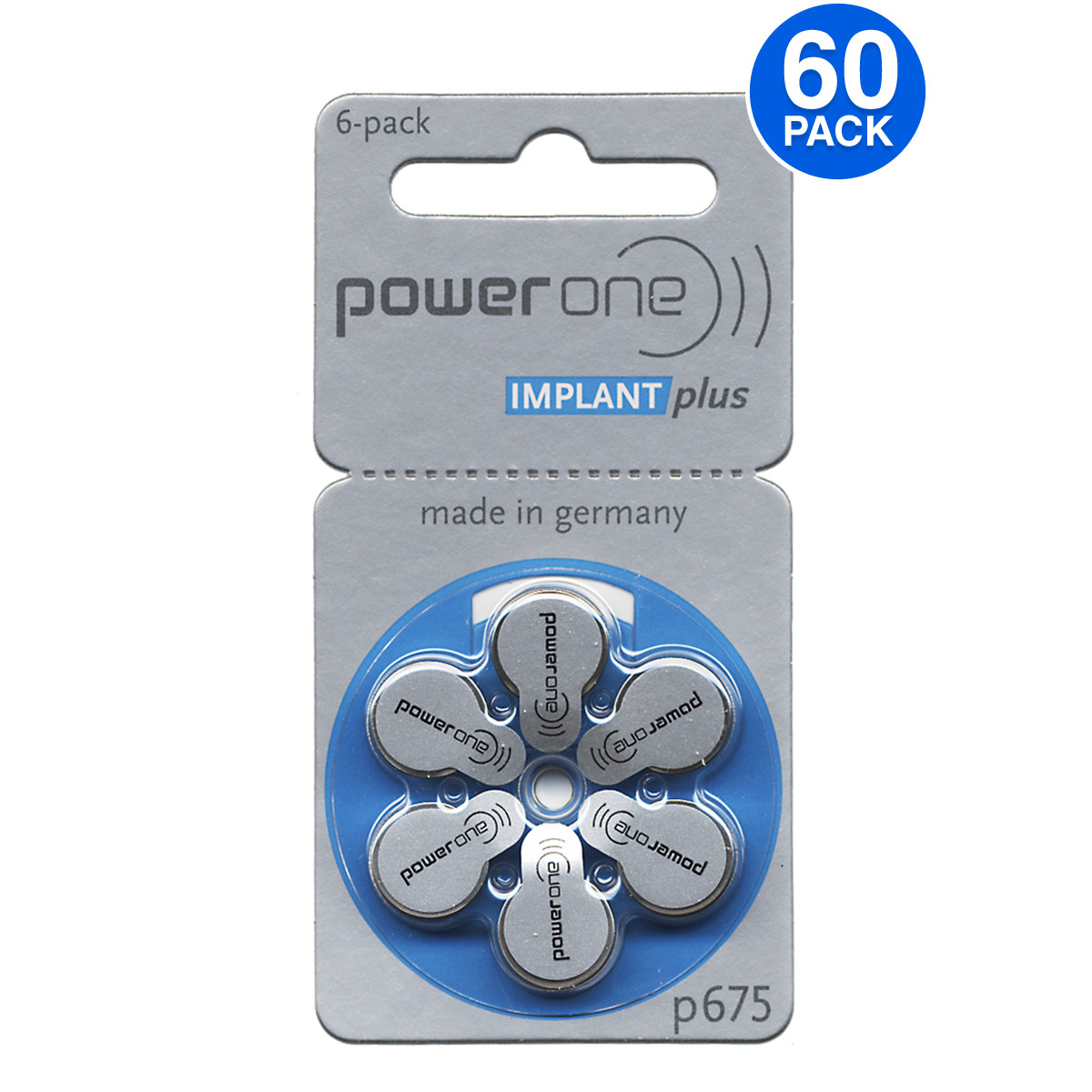 Power One Size 675P Cochlear Implant MF Hearing Aid Batteries (60 Pack)