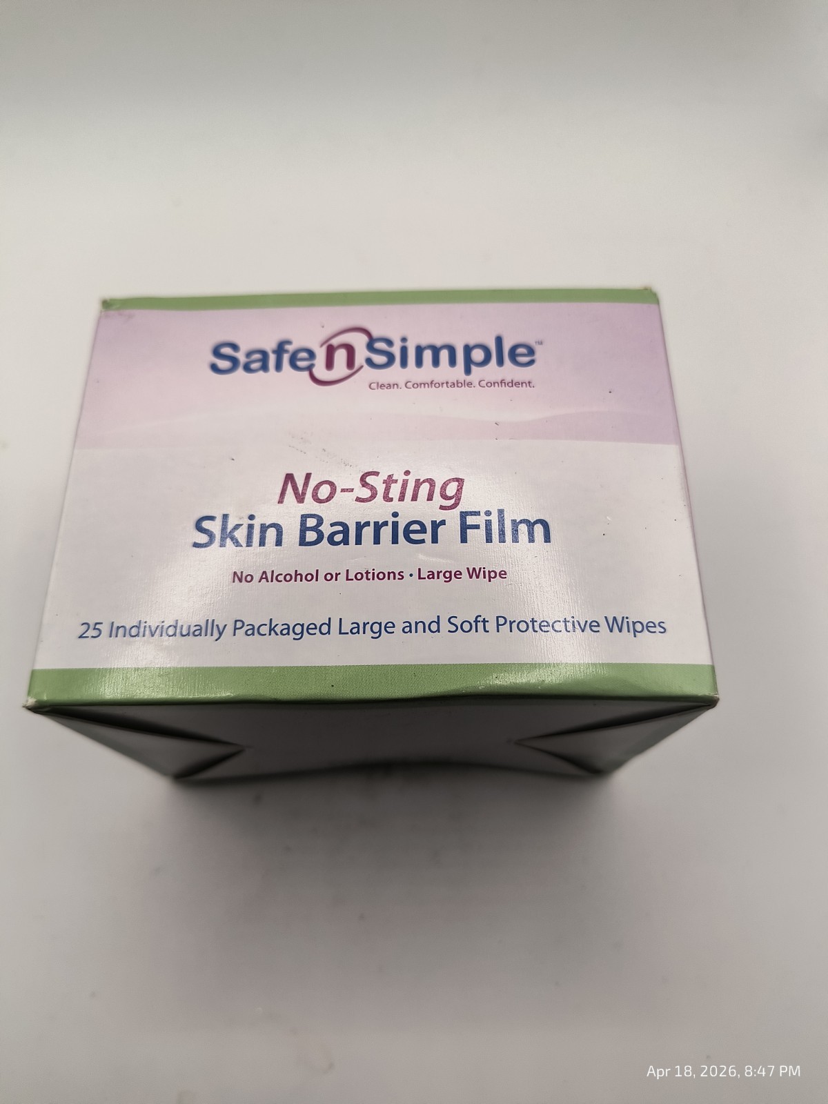 25 Safe n Simple™ Large No-Sting Skin Barrier Film Wipes Exp 2027