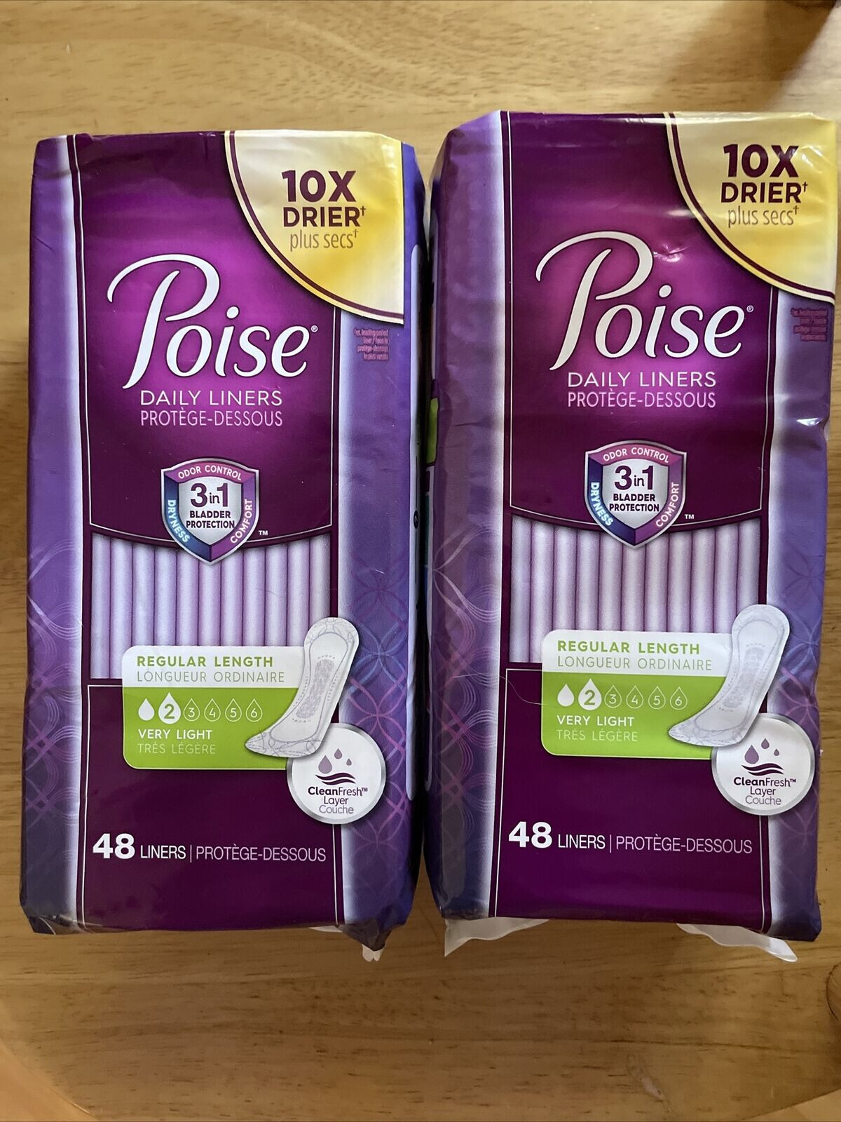 Lot of 2 Poise Daily Liners Regular Length Very Light #2 Absorbency 48 ct each