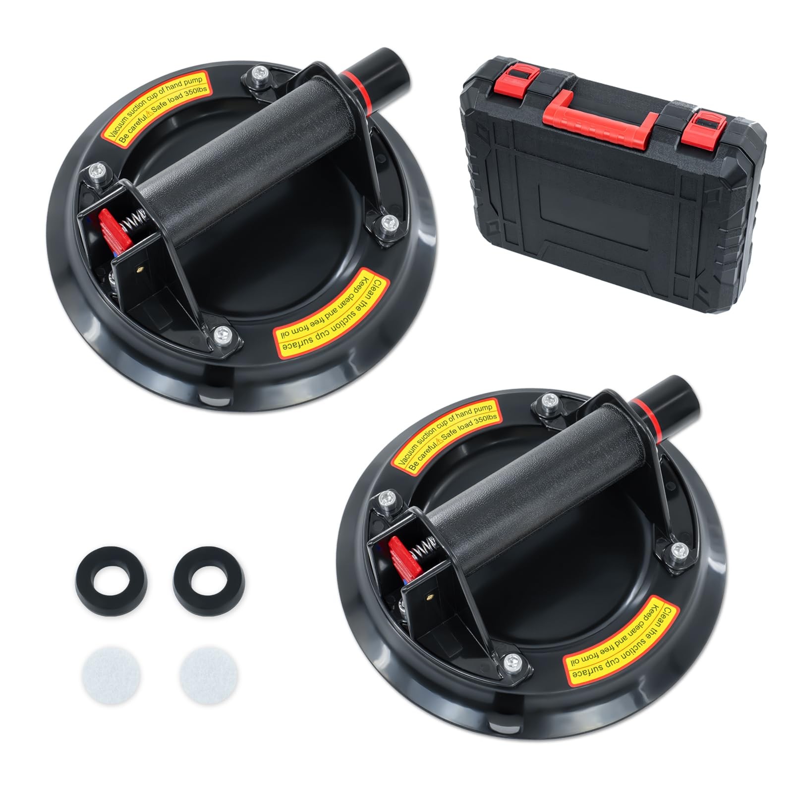 2 Pack 8″ Glass Suction Cups to Lift Large Glass,Max Load 8 inches, Black