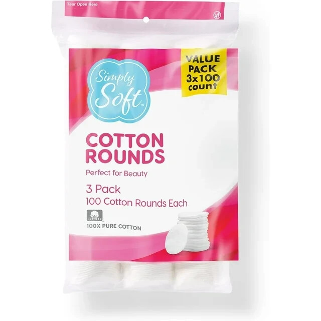 Medline Simply Soft Cotton Rounds (300 Count), 100% Cotton Absorbent and Texture