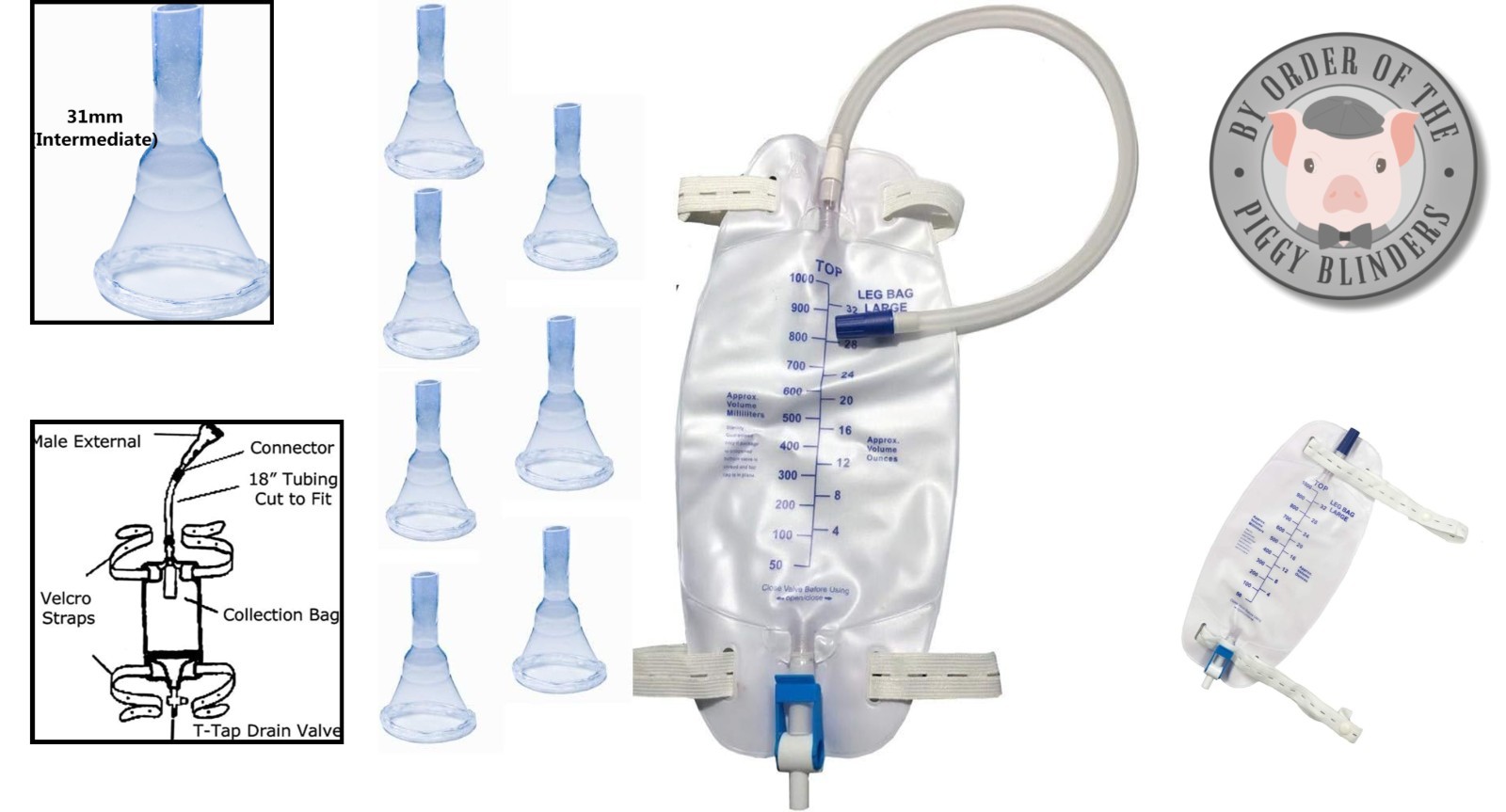Incontinence Kit for Men: 7 Self-Sealing Catheters & 1000ml Travel-Ready Leg Bag