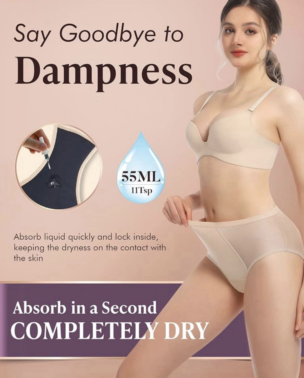 Womens Washable Incontinence Underwear Leak Proof Brief Beige 2XL 3 Pack