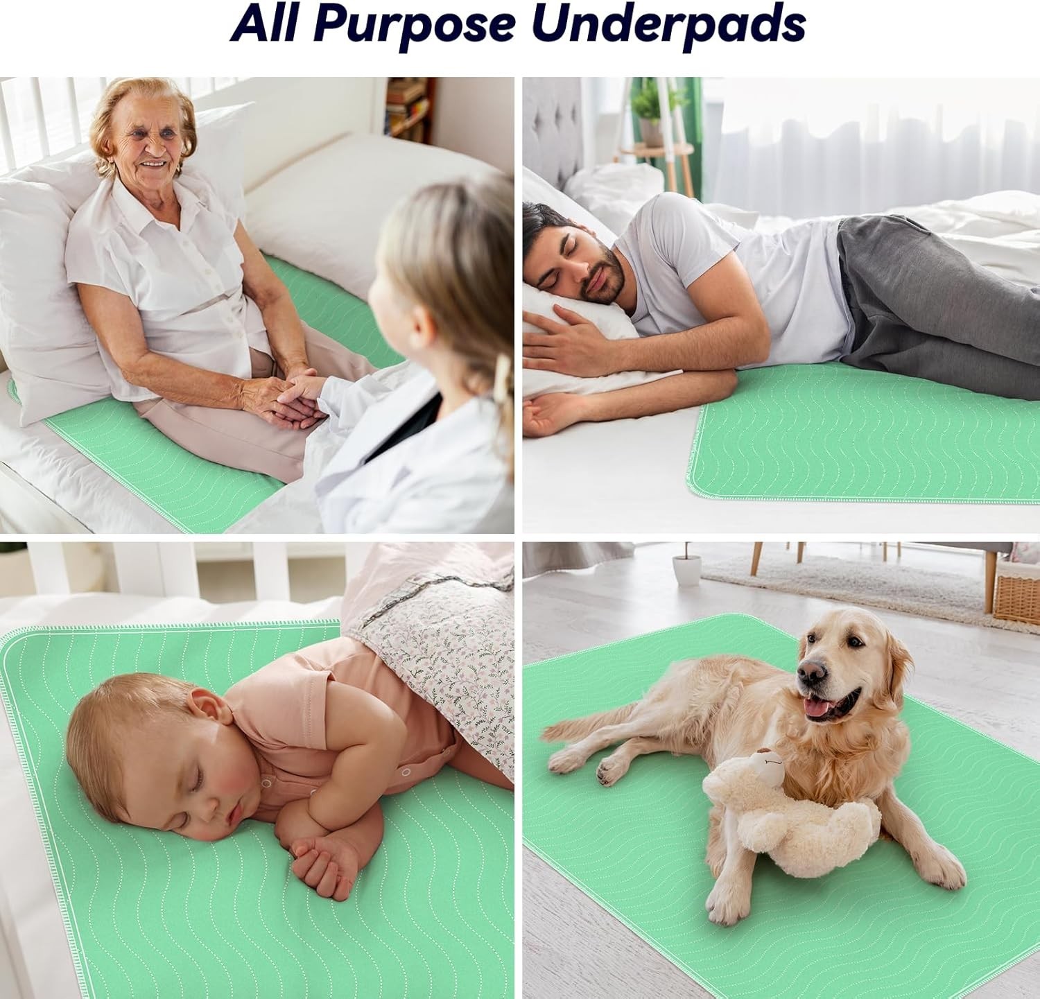 2 Pack 36” x 54” Extra Heavy Absorbency Washable Underpads, Waterproof Nursin…
