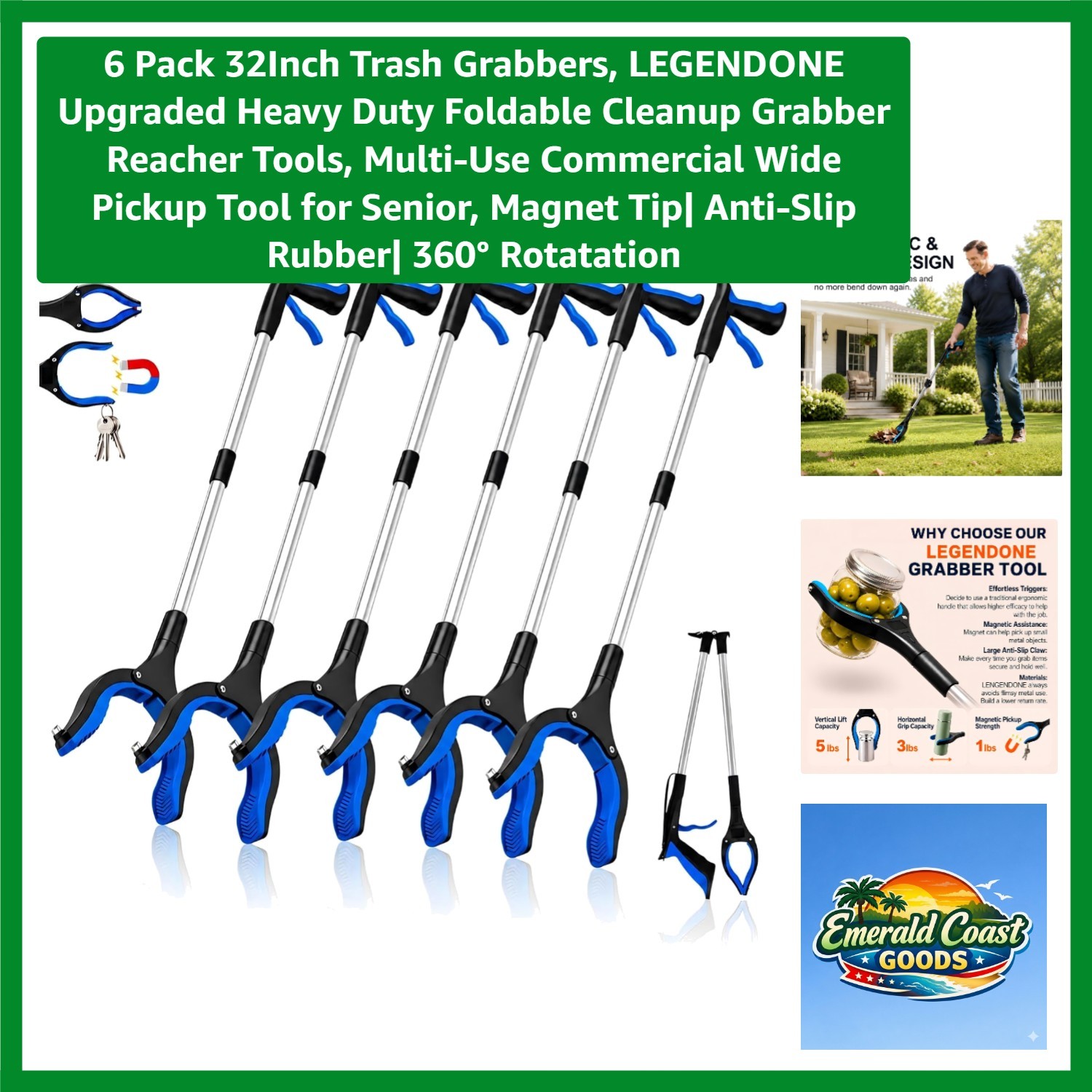 6 Pack 32Inch Trash Grabbers, Upgraded Heavy Duty Foldable Cleanup Grabber Re…