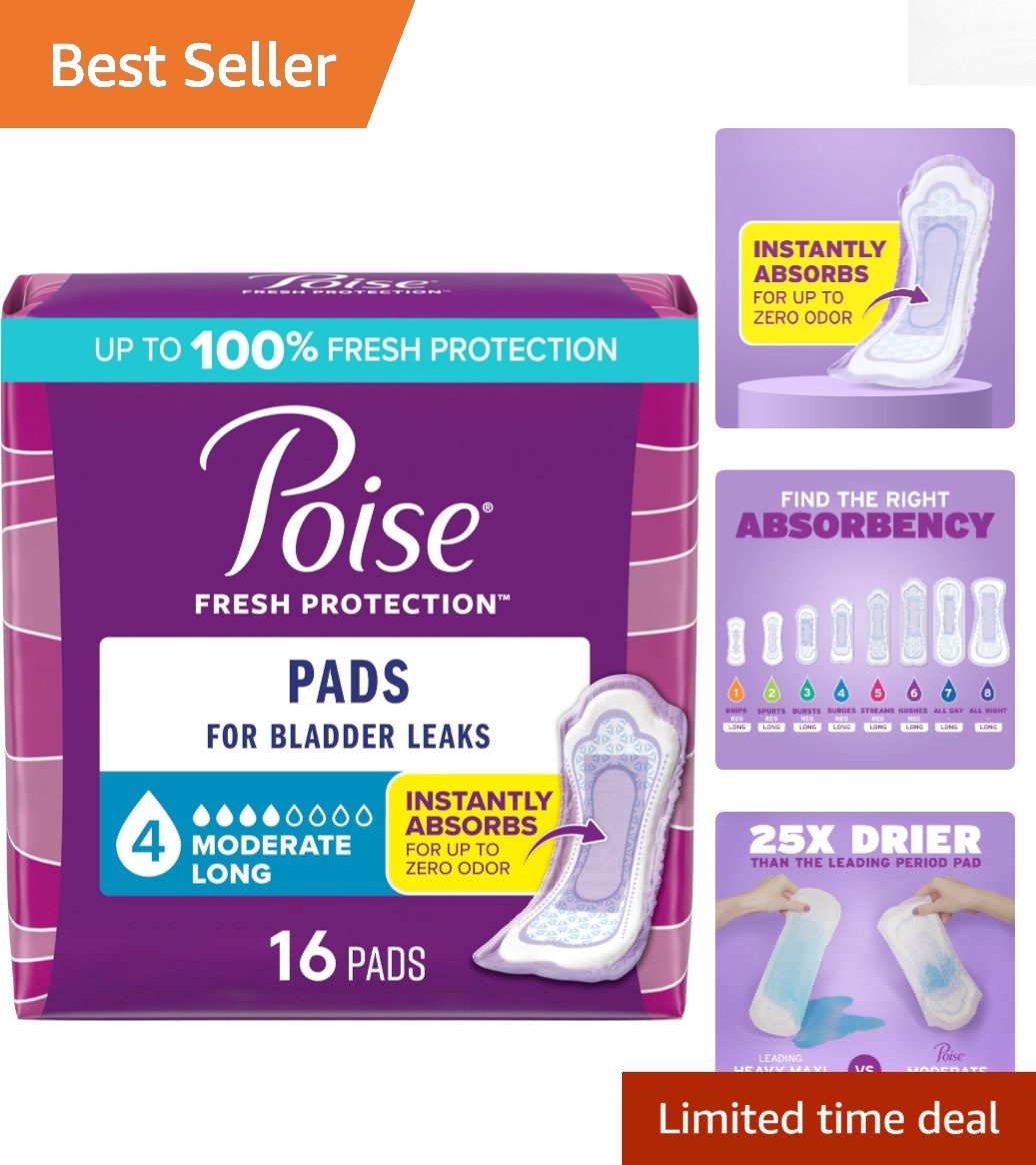 Poise 4 Drop Moderate Absorbency Postpartum Pads – 16 Count for Total Confidence