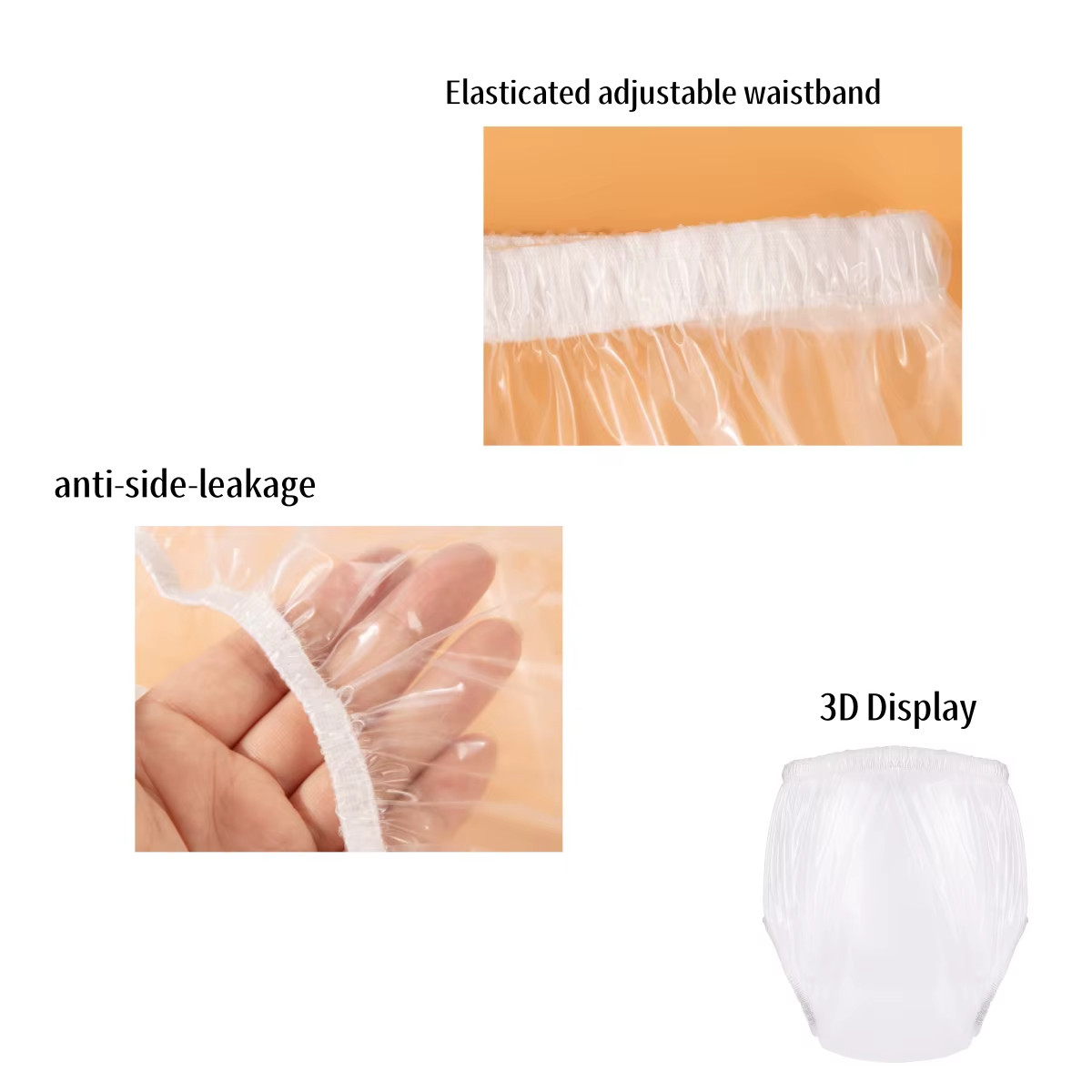 2PCS Clear Adult Waterproof TPU Incontinence Pants Reusable Plastic Diaper Cover