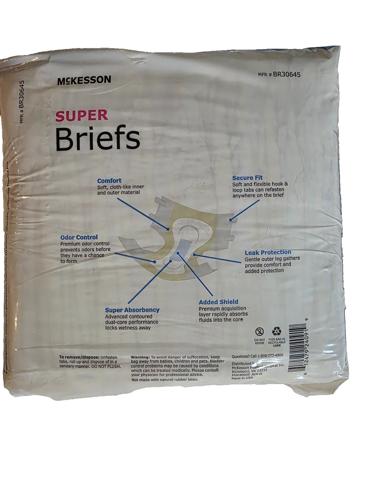 McKesson Unisex Adult Incontinence Super Brief X-Large 15ct Lot of 2 Total 30