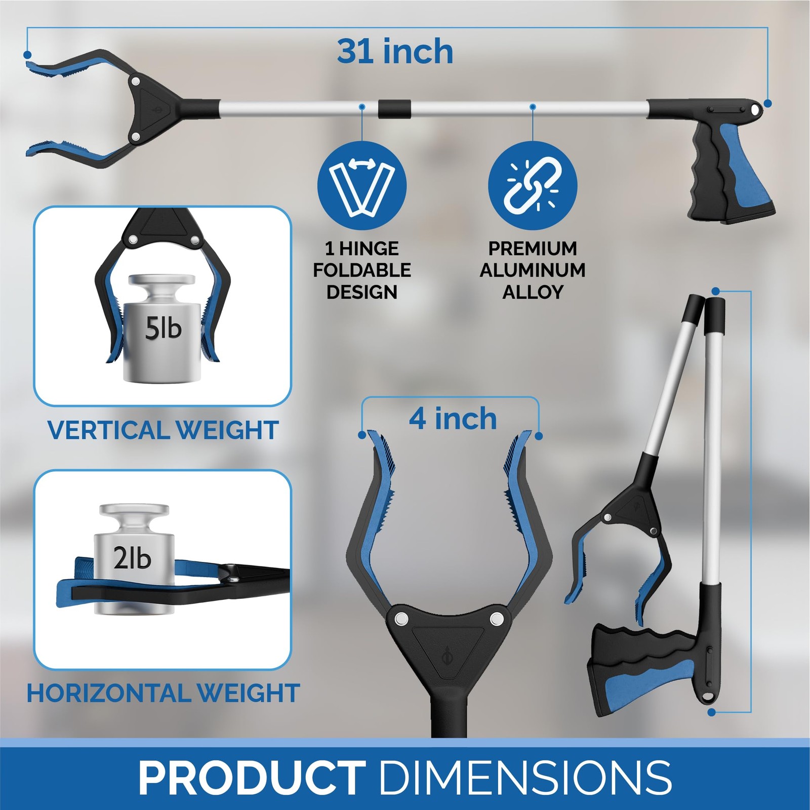 Fitplus 2024 Upgrade Powergrip T9 Grabber Reacher Tool Wide Jaw Foldable Steel