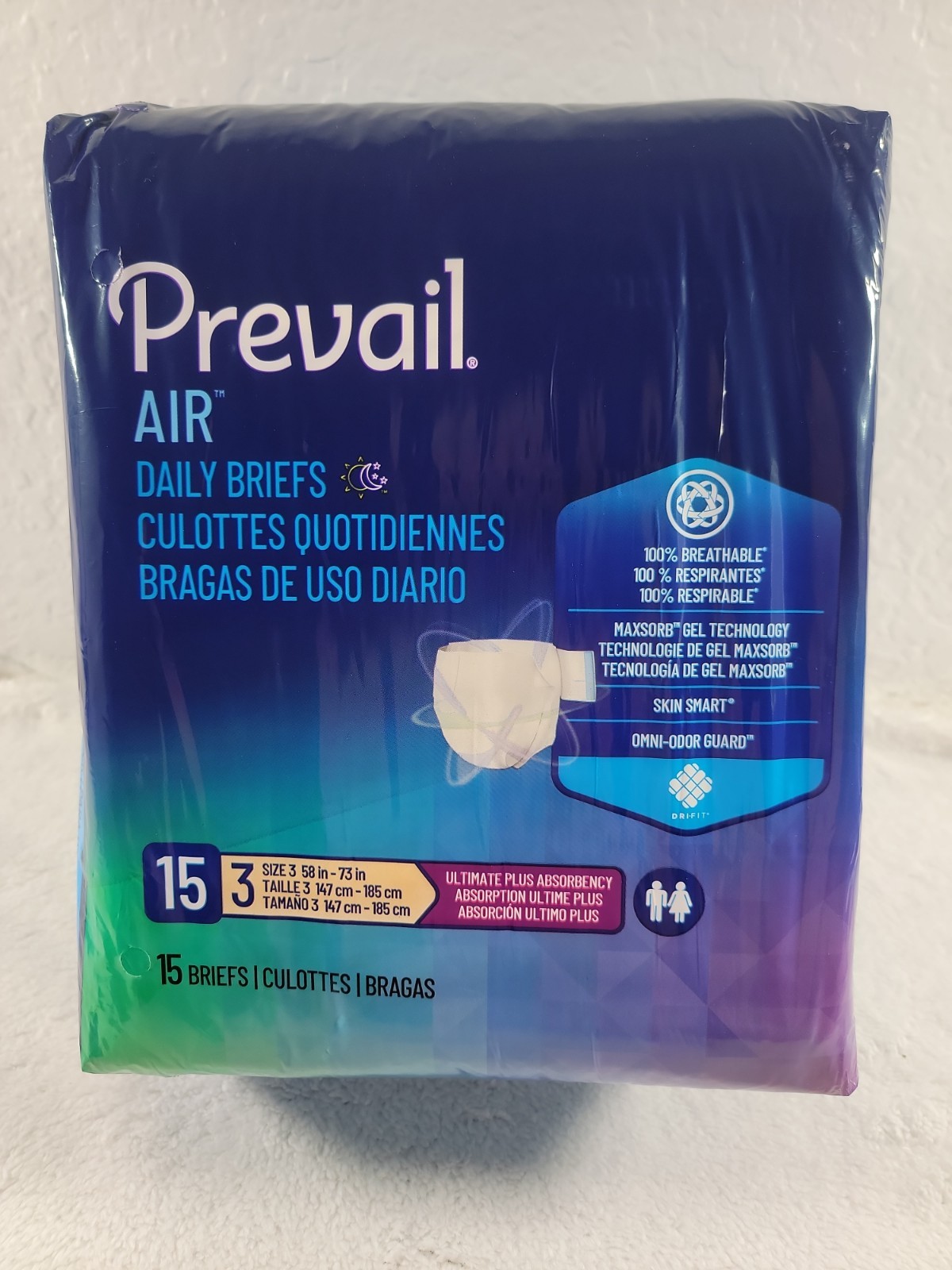 Prevail Air Daily Briefs 15 Briefs Size 3/XL Breathable Ultimate Absorbency