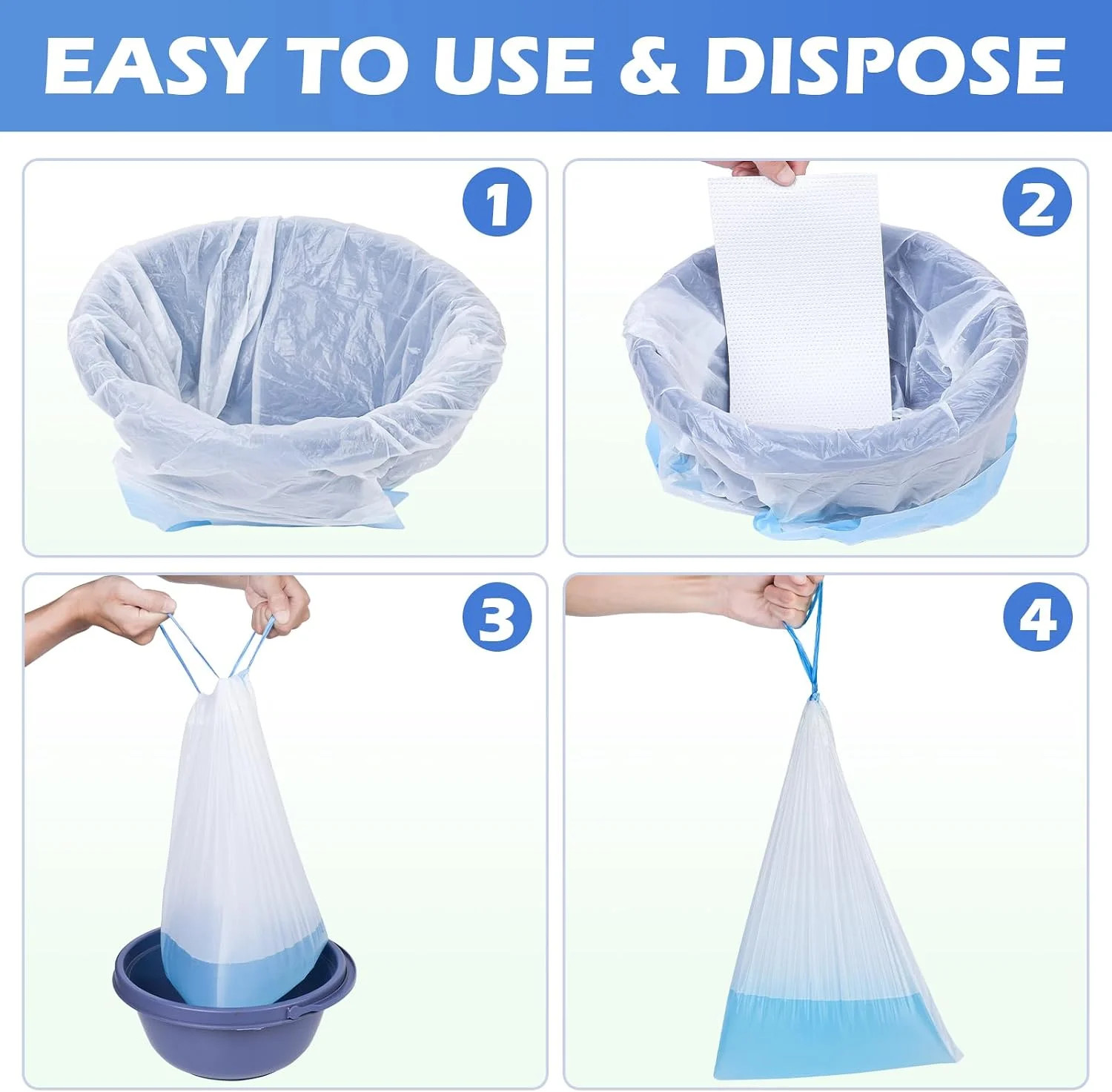 CHMI 150 Pack Commode Liners with Absorbent Pads，150 Disposable Commode Bags and