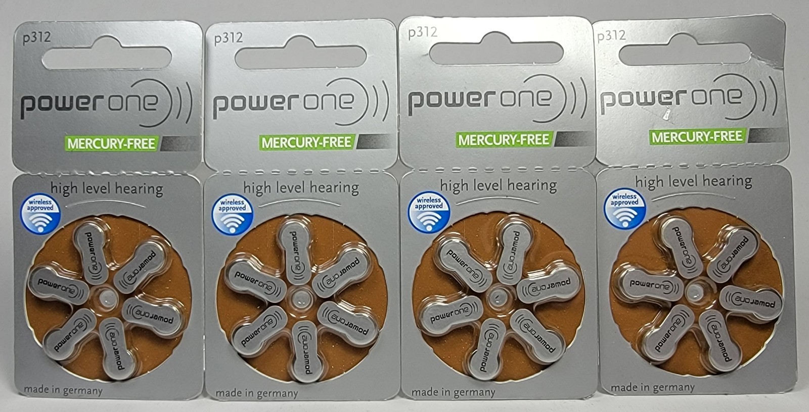 Power One Hearing Aid Batteries Size 312 Zinc Air Mercury Free 4 Pkgs. 24 Batt.