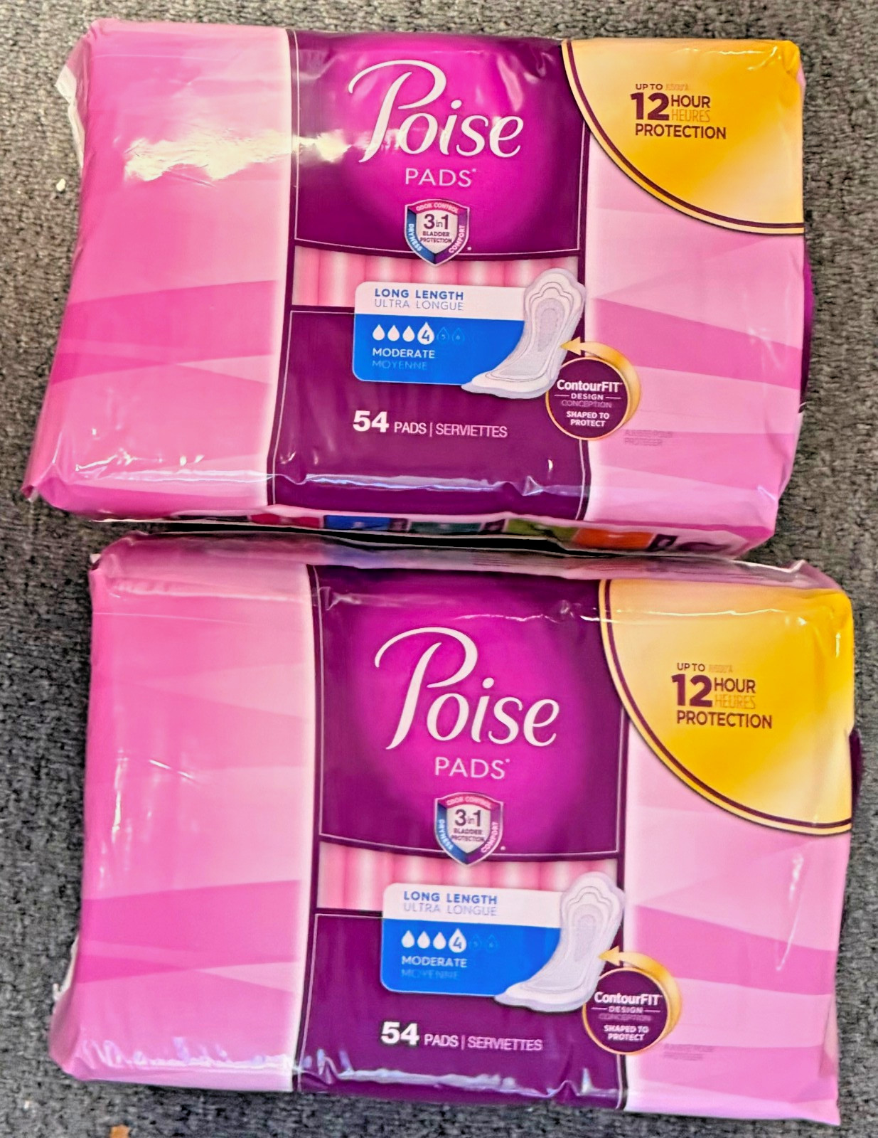 Poise Incontinence Pads for Women, 4 Drop Absorbency Regular Length, 2 X 54=108