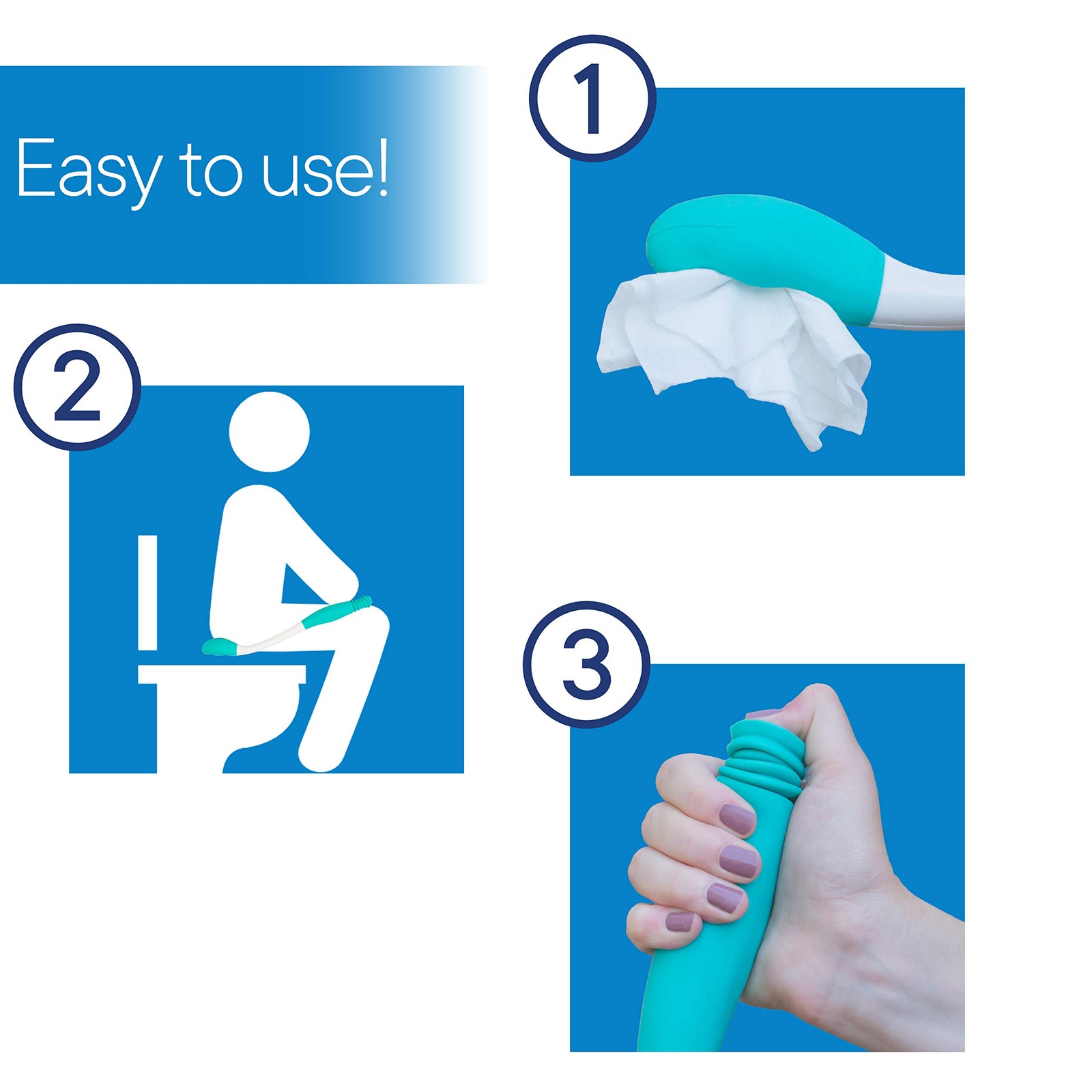 RMS Long Reach Comfort Wipe – Self Assist Toilet 1 Count (Pack of 1), Green