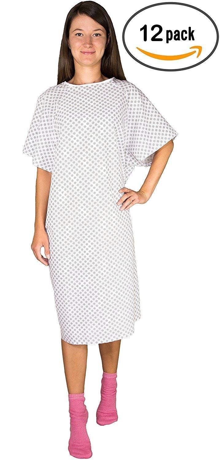 12 Pack – White Hospital Gown with Back Tie / Hospital Patient Robe with Ties 