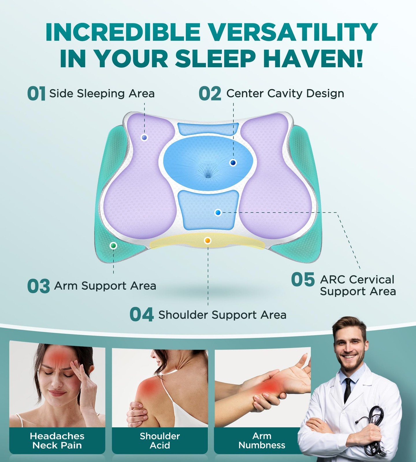 Ekift Cervical Neck Pillow For Pain Relief Beauty Sleeping Cooling Pillow For