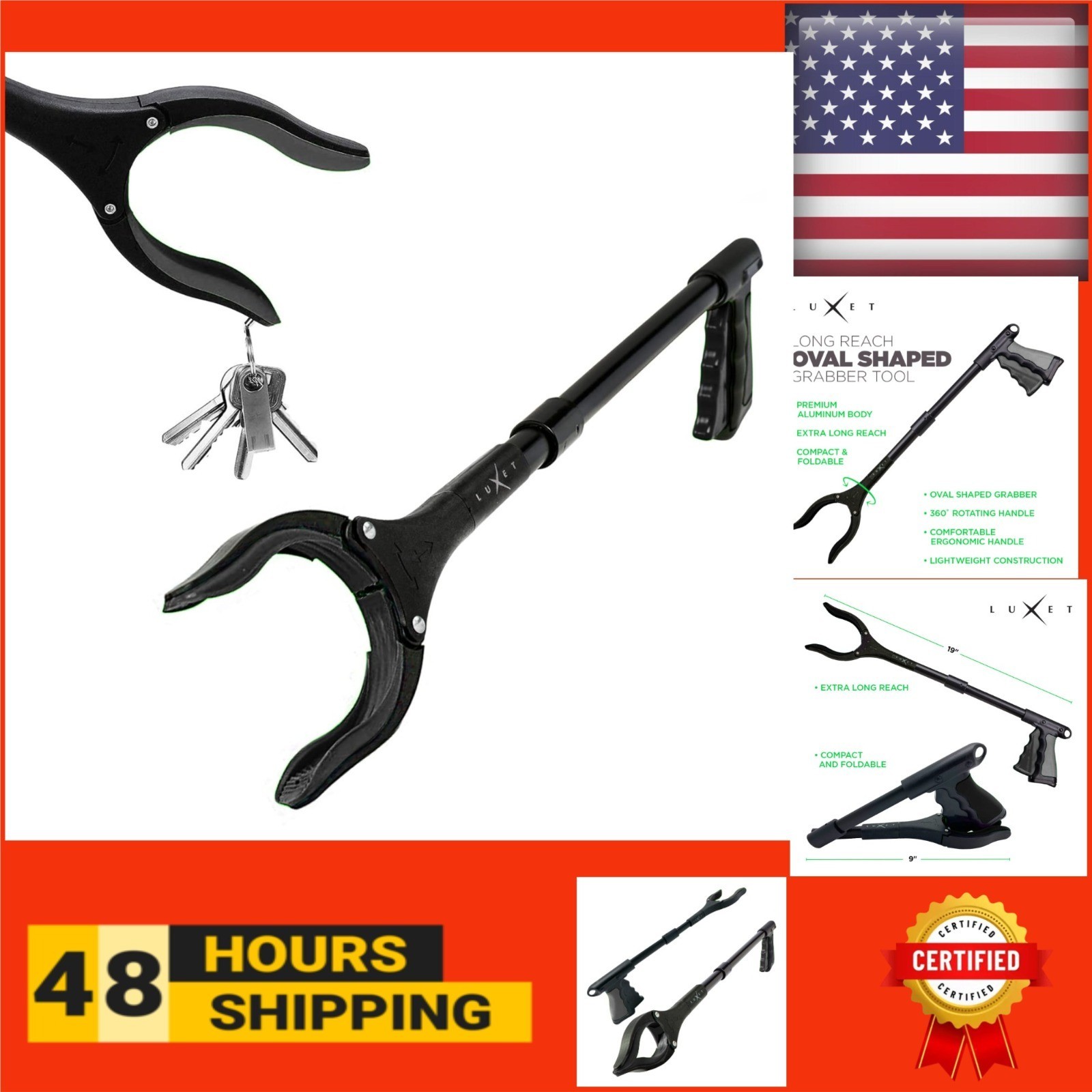 Luxet 19″ Aluminum Magnetic Claw Reacher Grabber Tool – Lightweight & Foldable