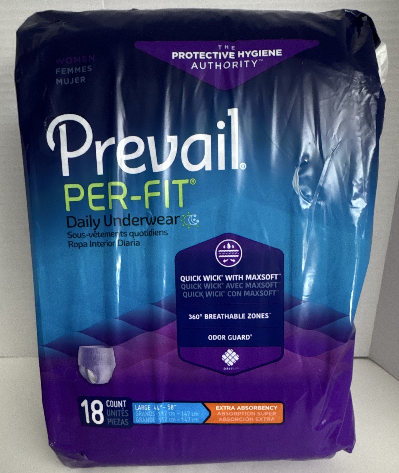 Prevail Per-Fit Daily Underwear L Women Extra Absorbency Odor Guard 18Ct PFW-513