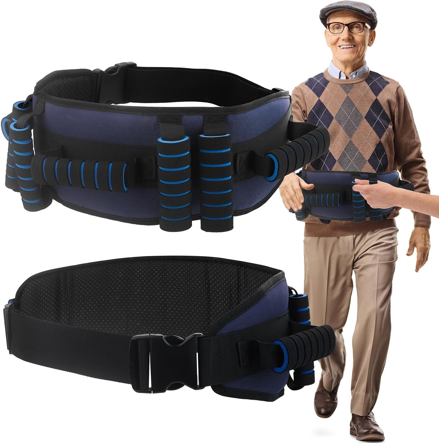 Gait Belt with 7 Handles, Transfer Belt for Seniors, Non-Slip Elderly Lift Belt
