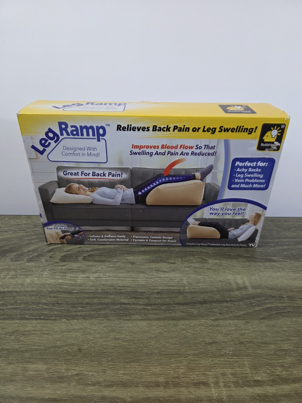Bulbhead Inflatable Leg Ramp/pump Relieves Back Leg Swelling Blood Flow NEW