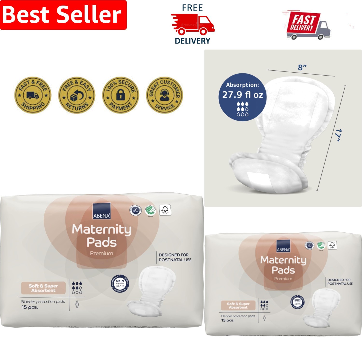 15 Count Maternity Pads – Breathable & Dermatologically Tested Comfort