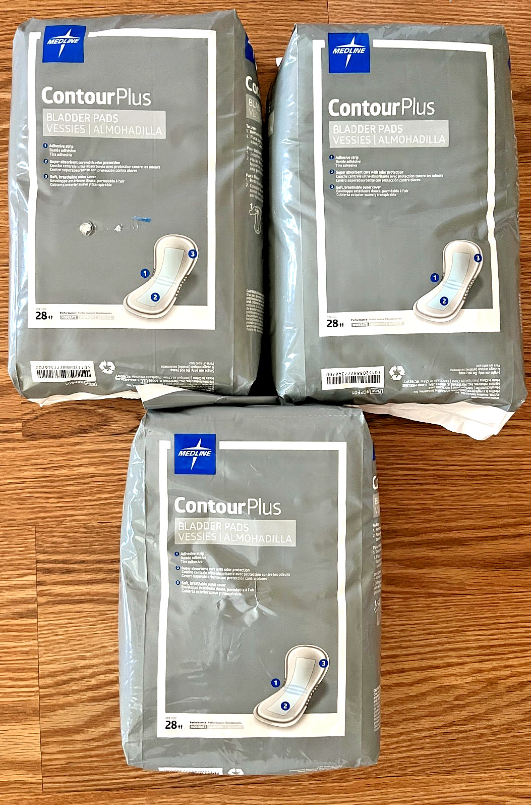 3 Packs 28 Ct Medline Contour Plus Bladder Pads Icontinence Moderate Absorbency